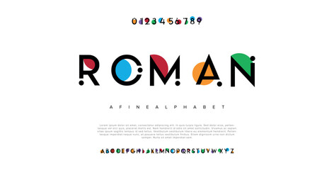 Roman Modern abstract digital alphabet font. Minimal technology typography, Creative urban sport fashion futuristic font and with numbers. vector illustration