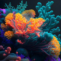 Obraz premium orange coral reef in the sea close up, AI generation