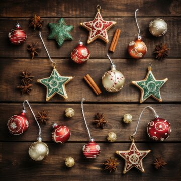 Ornamental Elegance: Glittering Christmas Decor in Festive Array, generative AI