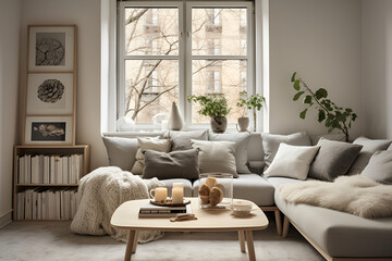 the interior of a minimalist Scandinavian-style living room