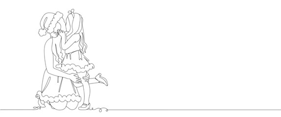 happy family in christmas line art style vector illustration. Linear stylized.Minimalist.