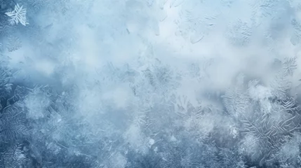 Fotobehang Winter frosted window glass blue color background © Top AI images