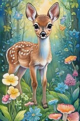 Painting of a cute fawn, Ai