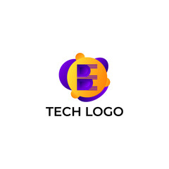 ILLUSTRATION LETTER B E WITH GRADIENT ORANGE PURPLE COLOR CIRCLE DOT TECH LOGO ICON TEMPLATE DESIGN VECTOR