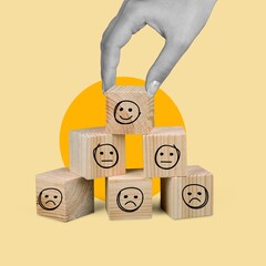 mental health concept, set of wooden cubes