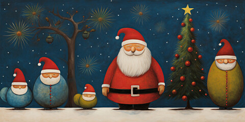 A row of Santa’s as a background  - 681099044