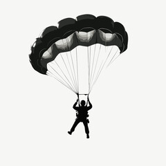 Silhouette of a parachutist in mid-flight