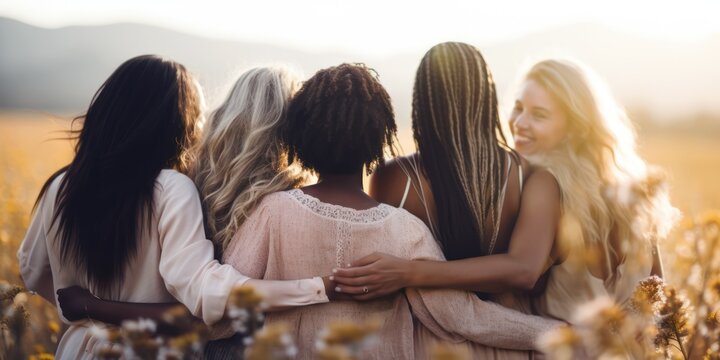 Women day. Happy women together, smiling and hugging each other. Diversity 