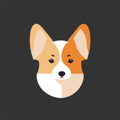 Welsh corgi icon. Cute puppy on a black background. Dog vector icon. Animal logo design template. Sticker design.