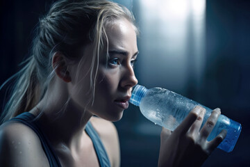 Young woman in the gym drinking from a bottle
