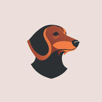 Profile of a dog's head in flat style. Portrait of a pet on a beige background, vector illustration. Elegant dog head side view. Logo and sticker design.