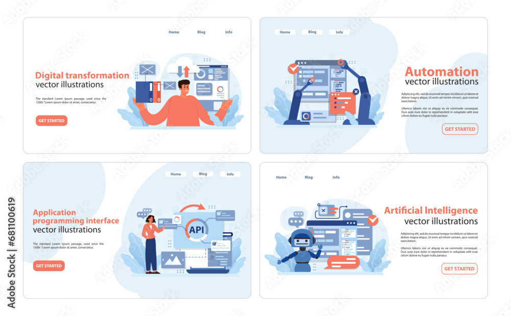 Poster digital business toolkit. essential visuals for digital transformation, automation, api integration,