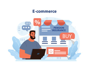 E-commerce Platform Dynamics. A satisfied shopper utilizes online deals, symbolizing the ease and convenience of modern digital purchasing. Flat vector illustration.