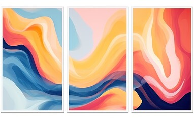 abstract background of art illustration framed in minimalism style swirl free form curve and line set on wall, mockup idea, Generative Ai - obrazy, fototapety, plakaty