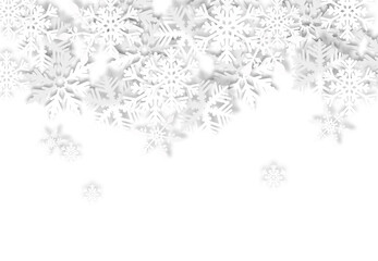 Christmas ornament. Falling white snowflakes isolated torn on a transparent background.
