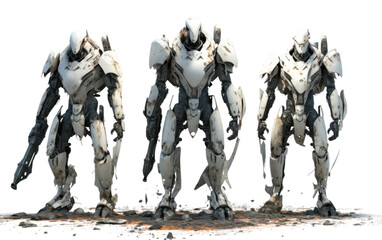 Cybernetic Battleground Futuristic Robot Warriors on a White or Clear Surface PNG Transparent Background