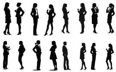 silhouettes of people Business black and white woman vector set