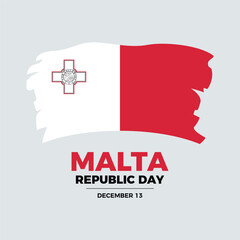 Malta Republic Day poster vector illustration. Grunge Flag of Malta icon vector isolated on a gray background. Paintbrush Maltese Flag graphic design element. December 13. Important day