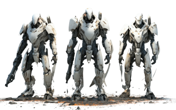 Steel Sentinels Advanced Robot Warriors on a White or Clear Surface PNG Transparent Background