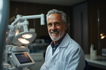 Dentist examines dental x-ray film of patient dental health - obrazy, fototapety, plakaty