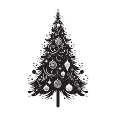 Whimsical Chrismiss Tree Silhouette Elegance: A Timeless Rendition of Festive Beauty in Graceful and Intricate Shadows
