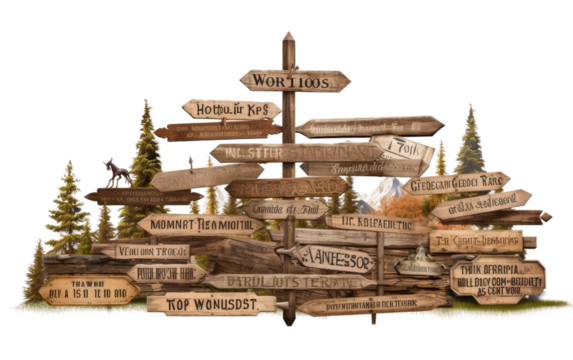 Rustic Signs Collection: Wooden Wisdom on a White or Clear Surface PNG Transparent Background