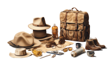 Exploration Gear Wild Wanderer's Safari Thrills on a White or Clear Surface PNG Transparent Background