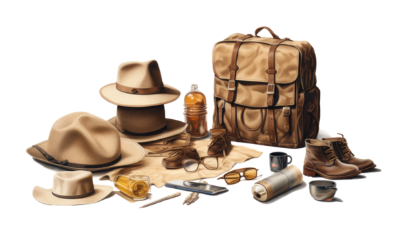 Exploration Gear Wild Wanderer's Safari Thrills on a White or Clear Surface PNG Transparent Background