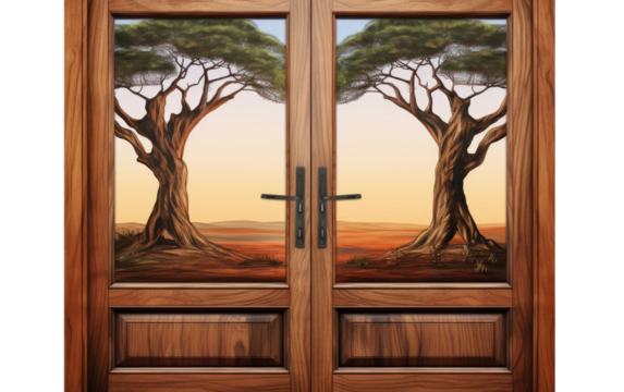 Safari Serenity Door Tranquil Jungle Entry on a White or Clear Surface PNG Transparent Background