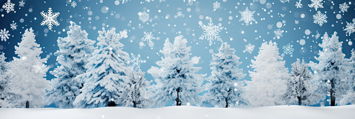 Illustration of snowy winter landscape with snowdrifts and snowfall