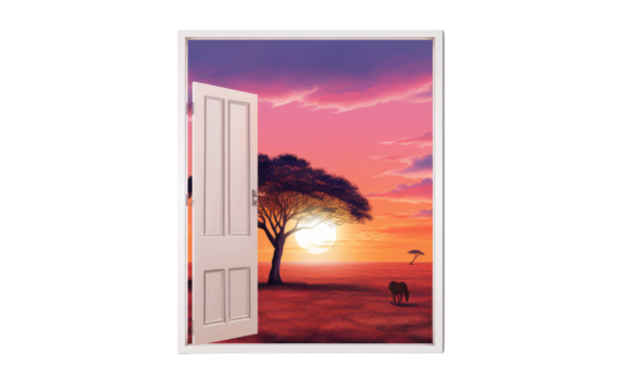 African Oasis Entrance Sunset Portal on a White or Clear Surface PNG Transparent Background - Powered by Adobe