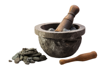 Artisan Kitchen Essentials Schist Grinding Set on a White or Clear Surface PNG Transparent Background