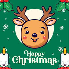 Winter Holiday Joy with Adorable Vector Reindeer Head, Christmas Cartoon Character for Children