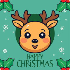 Cheerful Winter Holiday with Lovely Vector Reindeer Head, Christmas Cartoon Persona for Young Ones