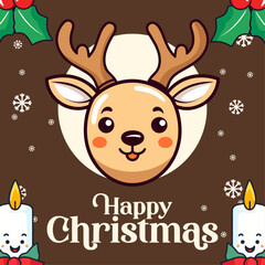 Blissful Winter Holiday with Cute Vector Reindeer Head, Christmas Cartoon Character for Toddlers