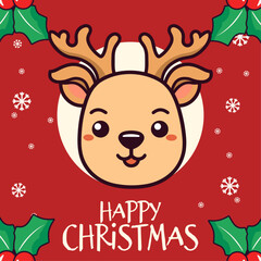 Happy Winter Holiday with Appealing Vector Reindeer Head, Christmas Cartoon Character for Children