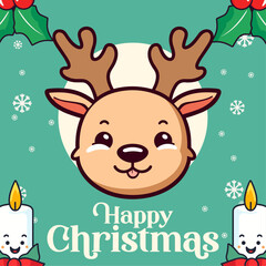 Joyous Winter Holiday with Attractive Vector Reindeer Head, Christmas Cartoon Character for Kids