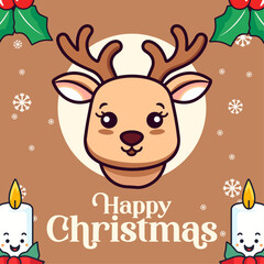 Pleasant Winter Holiday with Pretty Vector Reindeer Head, Christmas Cartoon Character for Youngsters