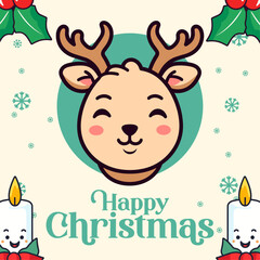 Enjoyable Winter Holiday with Darling Vector Reindeer Head, Christmas Cartoon Character for Kids