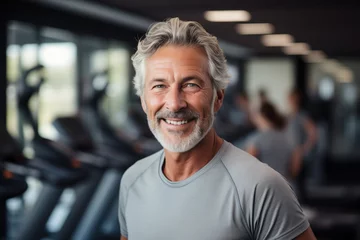 Fotobehang Elderly man smiling in the gym by Generative AI © sonatik