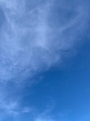 Blue sky cloud gradient light white background. Beauty bright cloud cover in the sun calm  background.  Autumn wind 