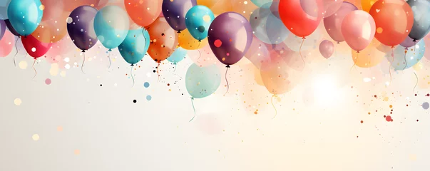 Fotobehang Design for a birthday card or invitation with a background of balloons and confetti, © ELmahdi-AI