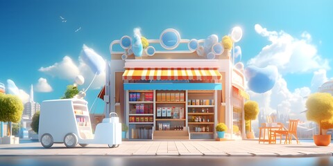 Shopping Online on Summer concept. Smartphone shop. 3d illustration
