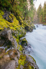 Majestic mountain river in slow motion with mountain background in Vancouver, Canada.