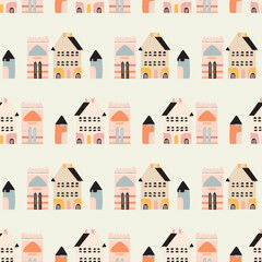 Fototapeta premium Midcentury modern floral vector endless vector pattern. Organic summer gender neutral 70s matisse wallpaper. 