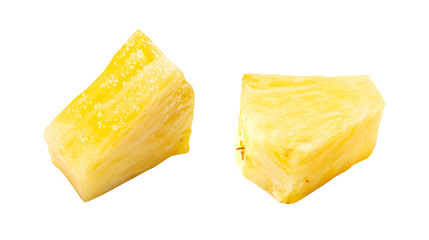 Pineapple Cuts Isolated, Raw Ananas Pieces, Comosus Tropical Fruit Chunks, Ripe Pine Apple Slices...