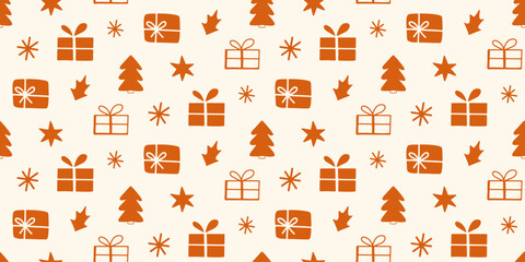 Christmas Gifts Seasonal Vector Seamless Pattern 