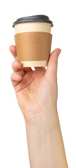 Hand Holds Cup Isolated, Empty Paper Cup in Hands, Coffee Mug, Teacup, Hot Beverage Mockup