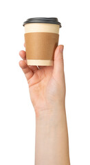 Hand Holds Cup Isolated, Empty Paper Cup in Hands, Coffee Mug, Teacup, Hot Beverage Mockup