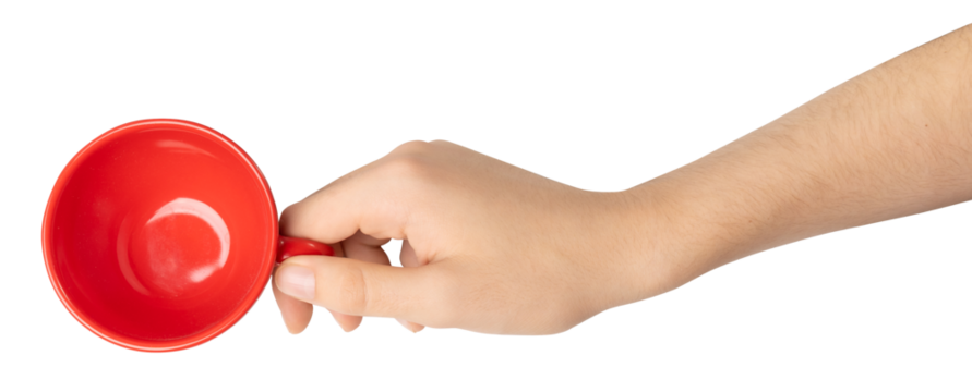 Hand Holds Cup Isolated, Empty Red Cup in Hands, Coffee Mug, Teacup, Hot Beverage Mockup
